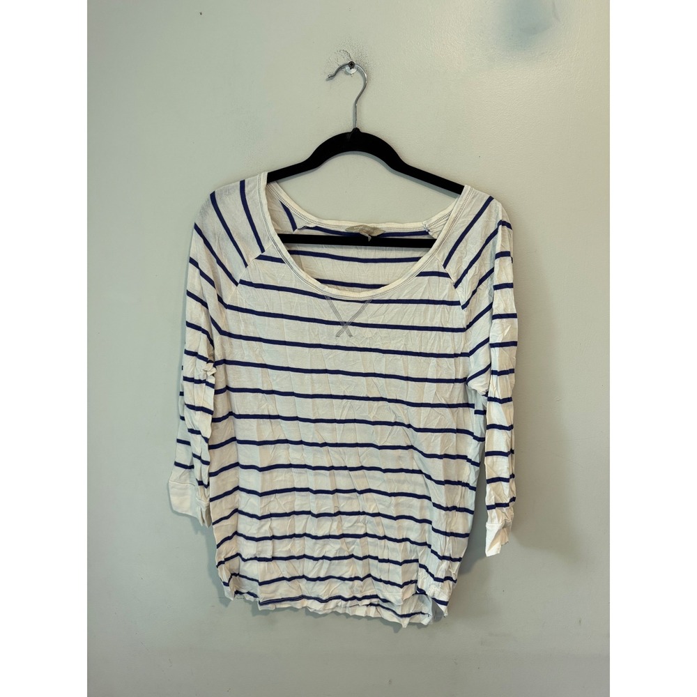 Banana Republic Striped Scoop Neck Top Blue White 3/4 Sleeve Cotton Modal Medium